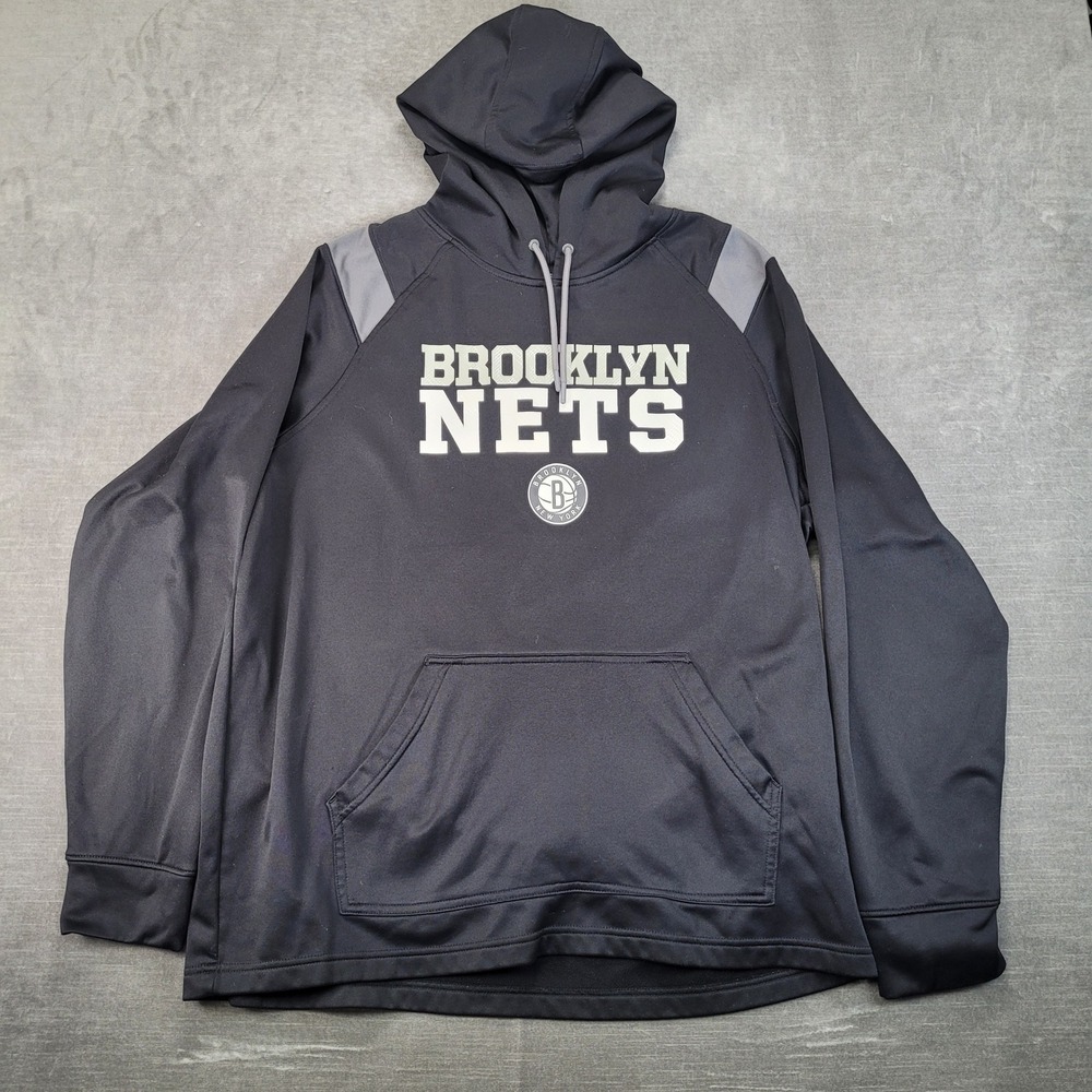 NBA Brooklyn‎ Nets Hoodie Mens 2XL Black Gray Graphic Pullover Sweatshirt